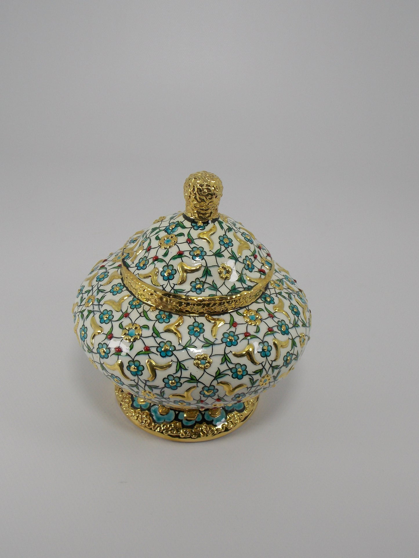 Handmade Ceramic Sugar Bowl with Gold Rim – 20 cm Decorative Pottery Sugar Dish, Unique Handmade Sugar Bowl