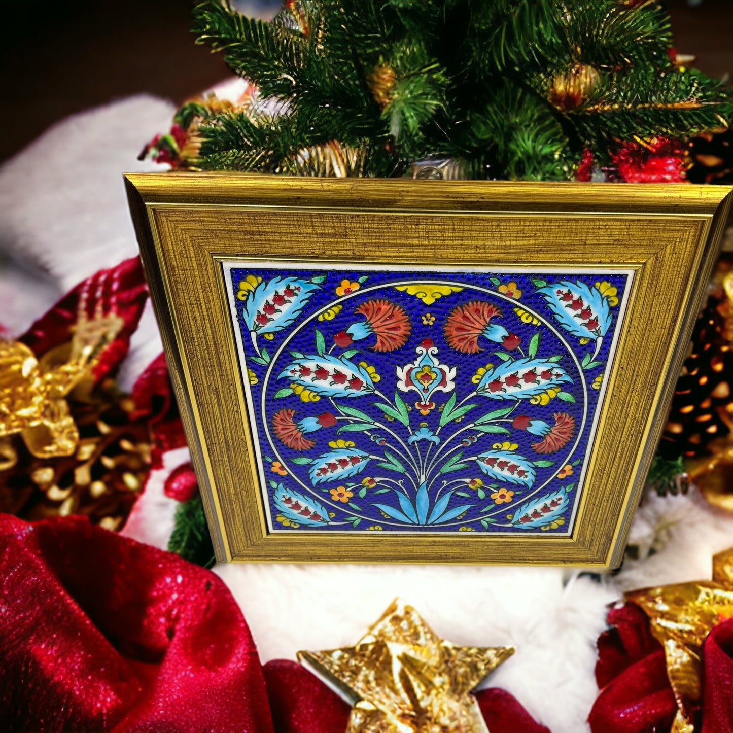 Handmade Ceramic Tile, Floral Decorative Tiles, Iznik Turkish Tiles, Framed Wall Art, Wall Hanging Tiles, Collectible Tiles