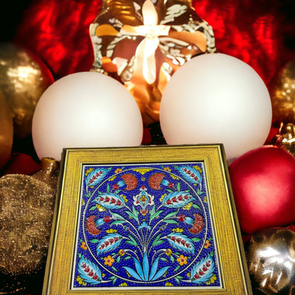 Handmade Ceramic Tile, Floral Decorative Tiles, Iznik Turkish Tiles, Framed Wall Art, Wall Hanging Tiles, Collectible Tiles