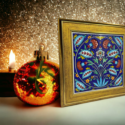 Handmade Ceramic Tile, Floral Decorative Tiles, Iznik Turkish Tiles, Framed Wall Art, Wall Hanging Tiles, Collectible Tiles