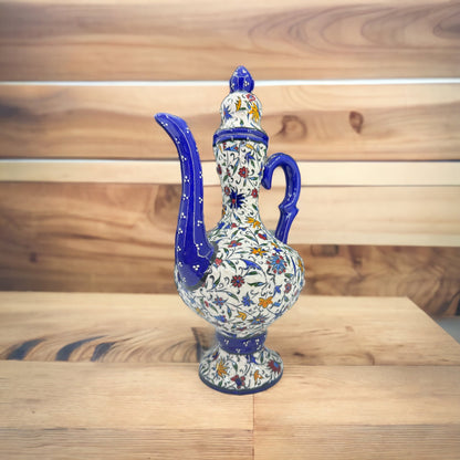 Handmade Turkish Ceramic Pitcher – 25 cm Antique Pottery Jug, Hand-Painted Traditional Design, Unique Decorative Vase