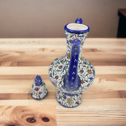 Handmade Turkish Ceramic Pitcher – 25 cm Antique Pottery Jug, Hand-Painted Traditional Design, Unique Decorative Vase