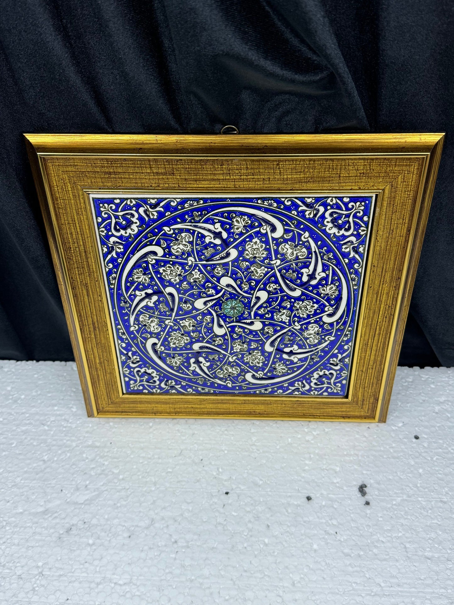 Handmade Blue Floral Ceramic Tile Wall Art – Framed Turkish Pottery Hanging Decor, Ideal Housewarming Gift