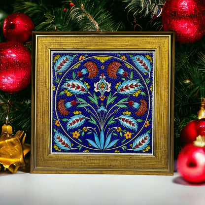 Handmade Ceramic Tile, Floral Decorative Tiles, Iznik Turkish Tiles, Framed Wall Art, Wall Hanging Tiles, Collectible Tiles