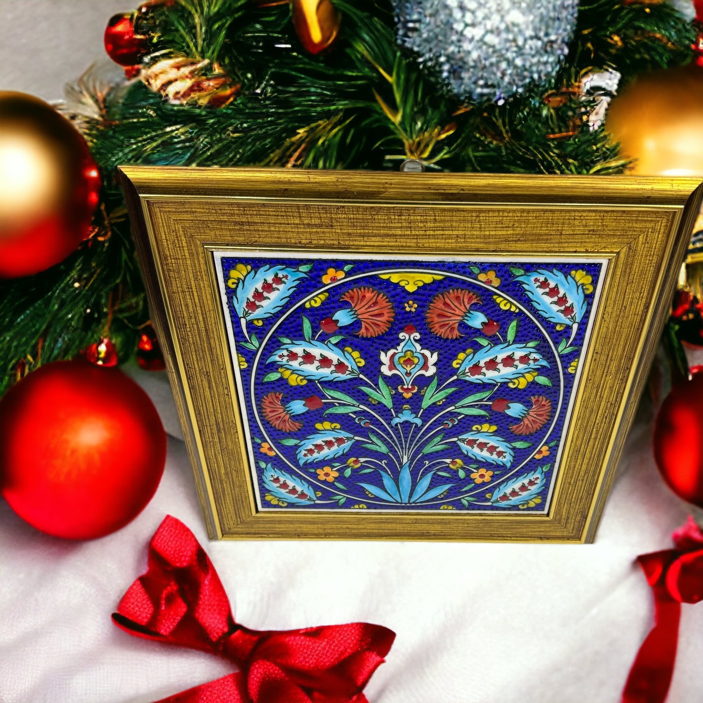 Handmade Ceramic Tile, Floral Decorative Tiles, Iznik Turkish Tiles, Framed Wall Art, Wall Hanging Tiles, Collectible Tiles