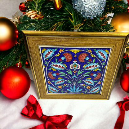 Handmade Ceramic Tile, Floral Decorative Tiles, Iznik Turkish Tiles, Framed Wall Art, Wall Hanging Tiles, Collectible Tiles