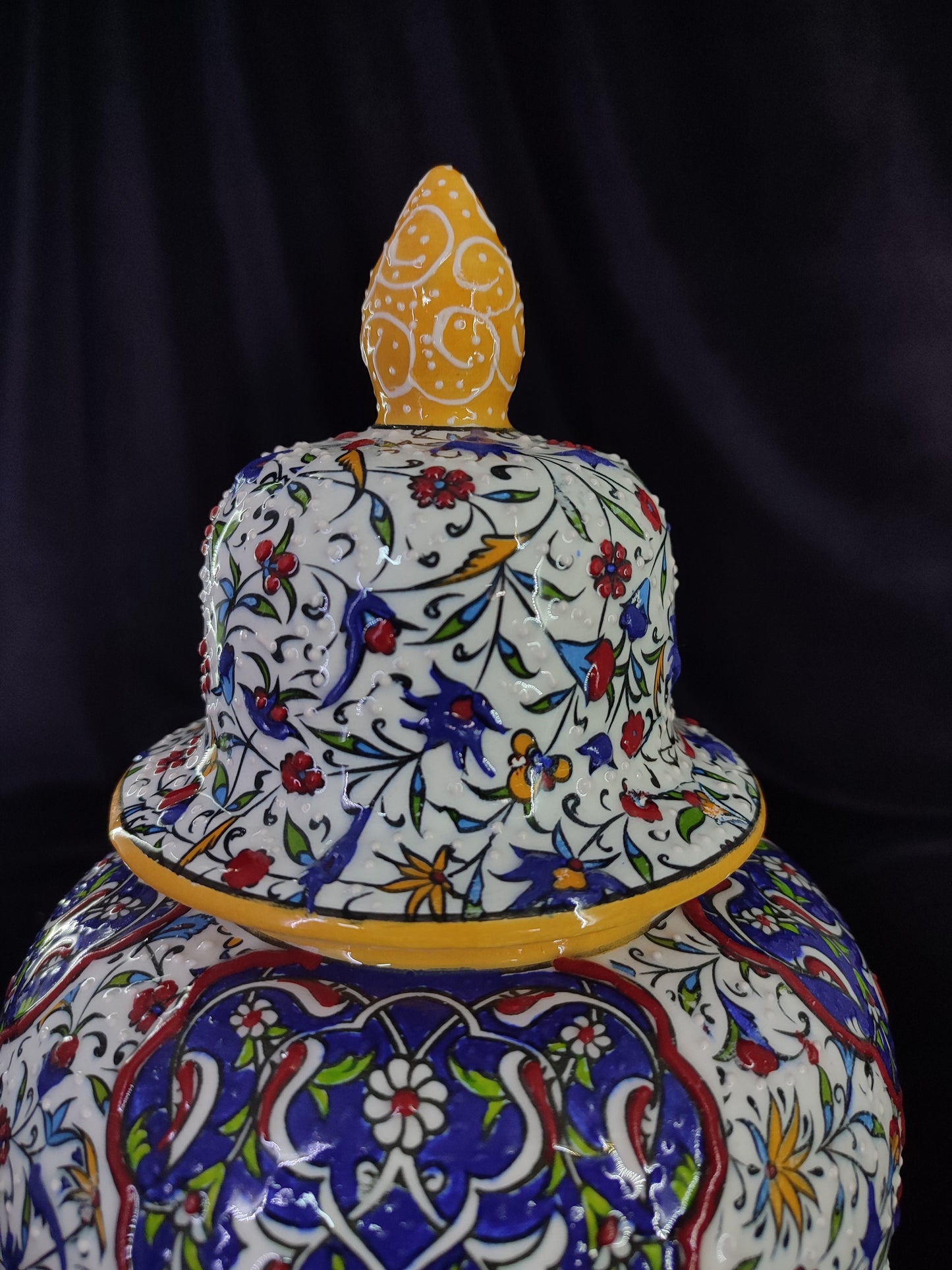 handmade ceramic vase,turkish vase with lid,ottoman ceramic vase,embossed floral vase,home decor vase,gift for her,12 inch vase