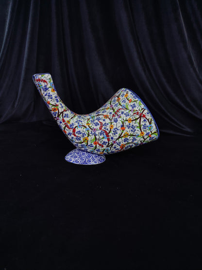 Handmade Ceramic Gramophone Phone Amplifier – Pottery Speaker, Collectible Music Box, Unique Father's Day Gift, Decorative Floral Amplifier
