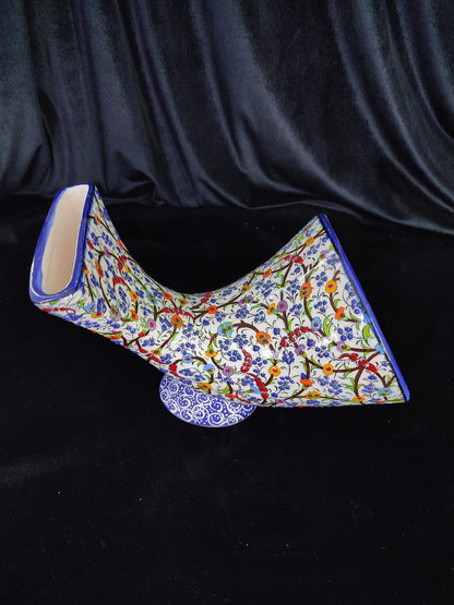 Handmade Ceramic Gramophone Phone Amplifier – Pottery Speaker, Collectible Music Box, Unique Father's Day Gift, Decorative Floral Amplifier