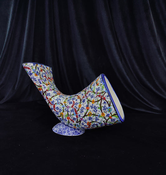 Handmade Ceramic Gramophone Phone Amplifier – Pottery Speaker, Collectible Music Box, Unique Father's Day Gift, Decorative Floral Amplifier