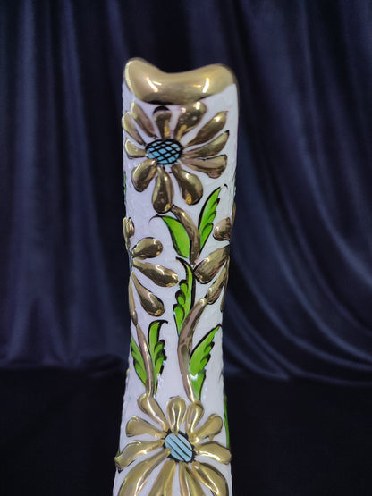 Handmade Turkish Hittite Ceramic Pitcher with Gold Floral Design – Traditional Collectible Pottery Vase