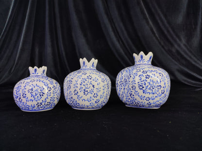 Handmade Ceramic Pomegranate Set – Turkish Pottery Vase, Decorative Fruit Decor, Table Centerpiece, Hand-Painted Pomegranate Vases