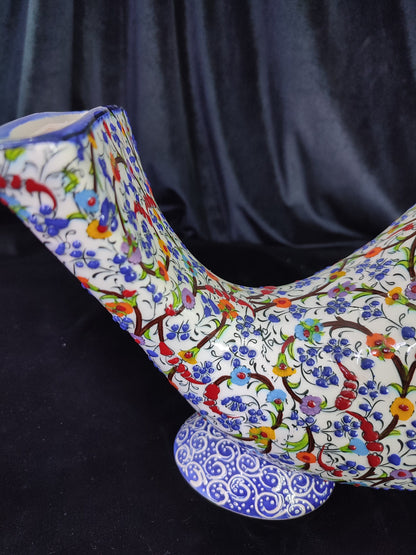 Handmade Ceramic Gramophone Phone Amplifier – Pottery Speaker, Collectible Music Box, Unique Father's Day Gift, Decorative Floral Amplifier