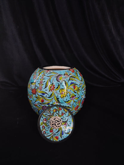 Handmade Turquoise Ceramic Sugar Bowl with Lid – 5" Decorative Round Pottery Sugar Bowl, Ceramic Creamer, Lidded Sugar Bowltive Bowl