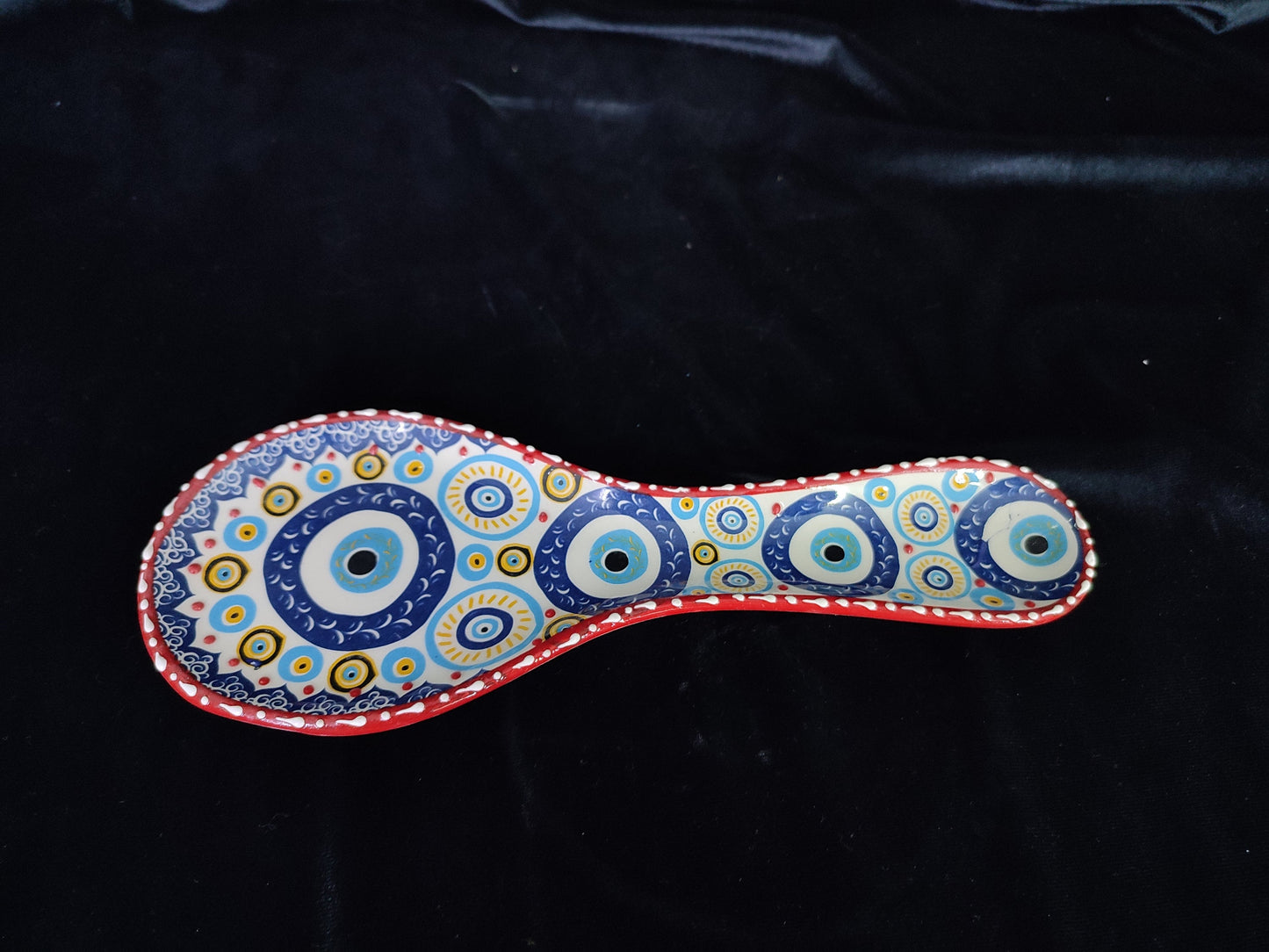 Handmade Evil Eye Ceramic Spoon Rest | Turkish Blue Nazar Spoon Holder | Kitchen Gift | Mediterranean Counter Decor