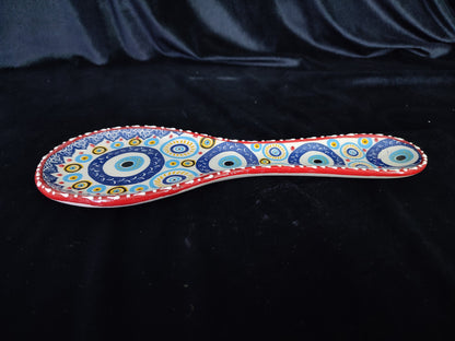 Handmade Evil Eye Ceramic Spoon Rest | Turkish Blue Nazar Spoon Holder | Kitchen Gift | Mediterranean Counter Decor