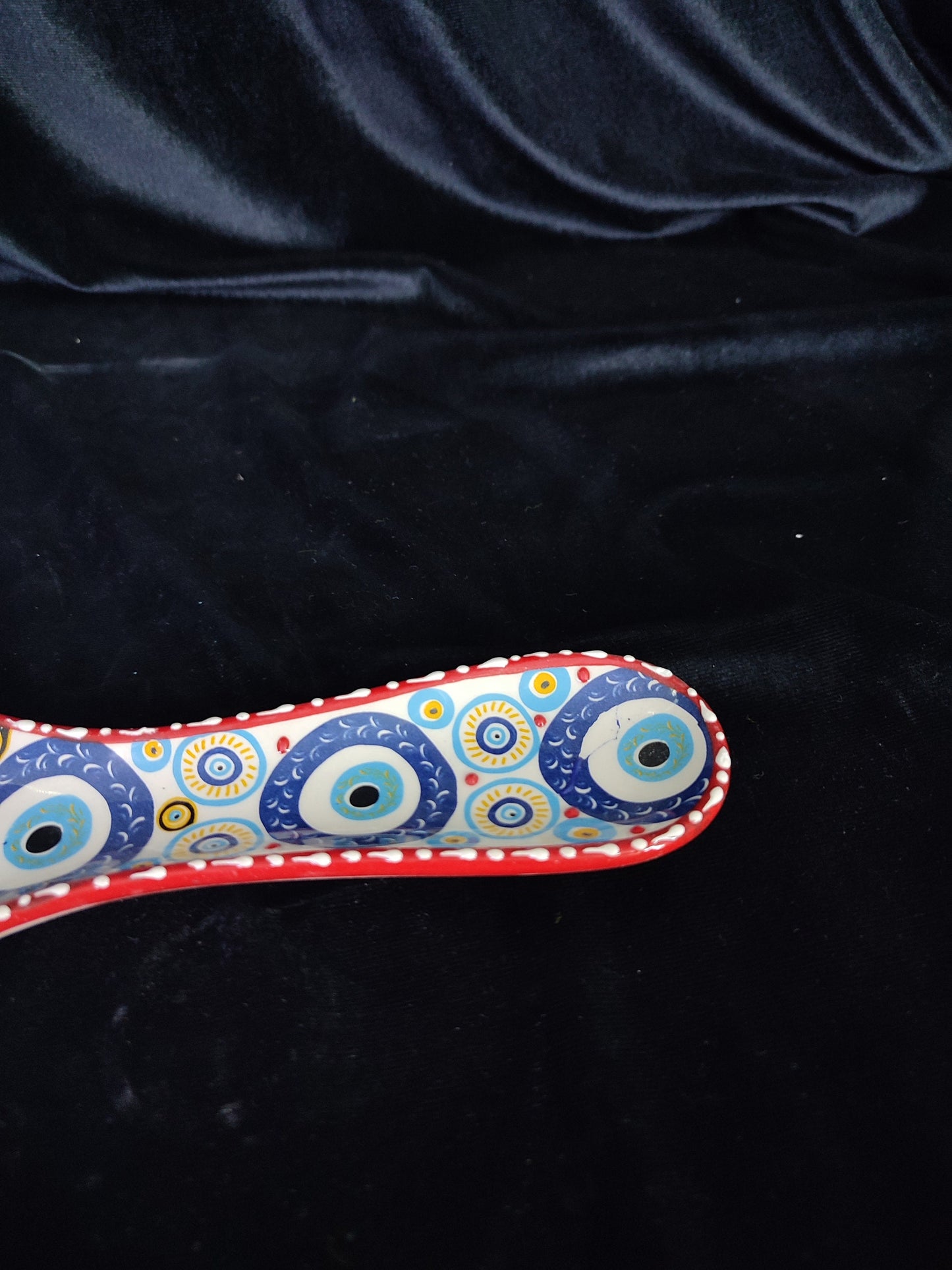 Handmade Evil Eye Ceramic Spoon Rest | Turkish Blue Nazar Spoon Holder | Kitchen Gift | Mediterranean Counter Decor