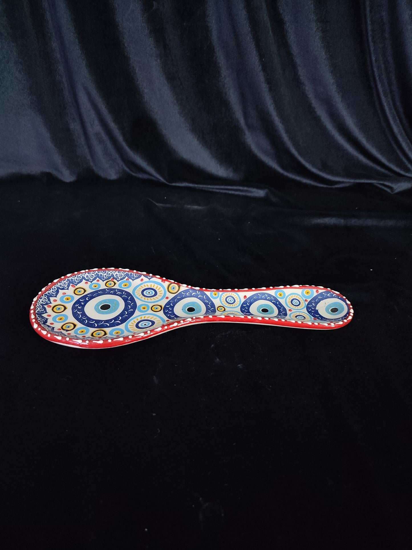 Handmade Evil Eye Ceramic Spoon Rest | Turkish Blue Nazar Spoon Holder | Kitchen Gift | Mediterranean Counter Decor
