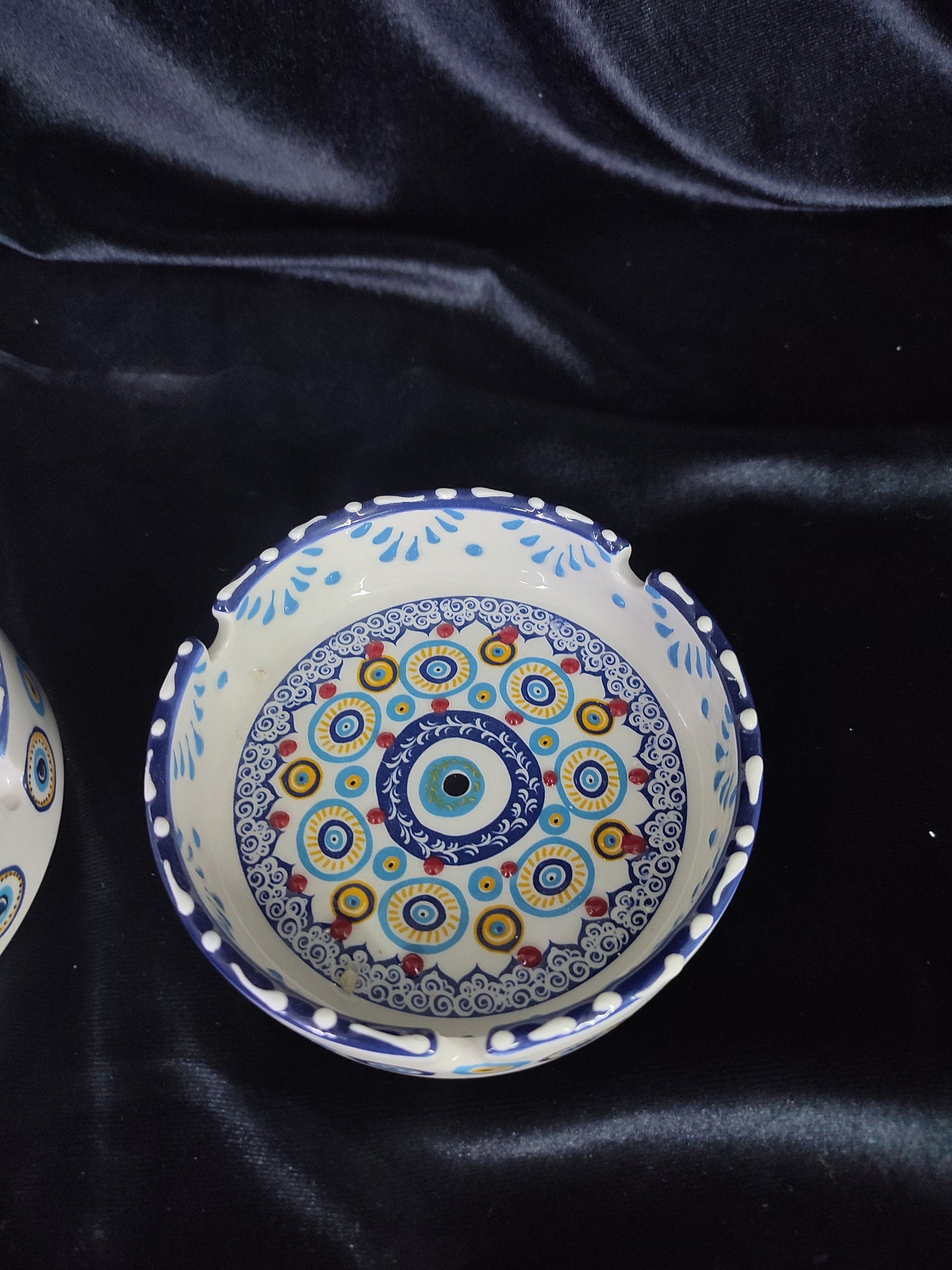 Handmade Evil Eye Ceramic Ashtray Set with Lids | Turkish Floral Ashtray Decor | Nazar Protection Gift | Set of 2