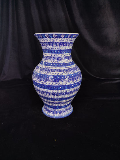 Handmade Blue Mandala Striped Ceramic Vase – 12" Modern Turkish Pottery, Decorative Anatolian Design, Ideal Housewarming Gift