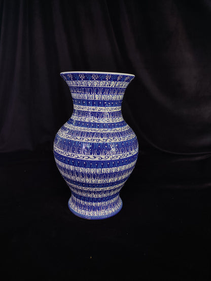 Handmade Blue Mandala Striped Ceramic Vase – 12" Modern Turkish Pottery, Decorative Anatolian Design, Ideal Housewarming Gift