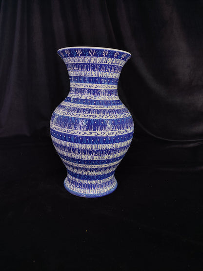 Handmade Blue Mandala Striped Ceramic Vase – 12" Modern Turkish Pottery, Decorative Anatolian Design, Ideal Housewarming Gift