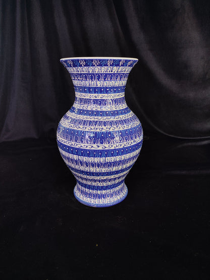 Handmade Blue Mandala Striped Ceramic Vase – 12" Modern Turkish Pottery, Decorative Anatolian Design, Ideal Housewarming Gift