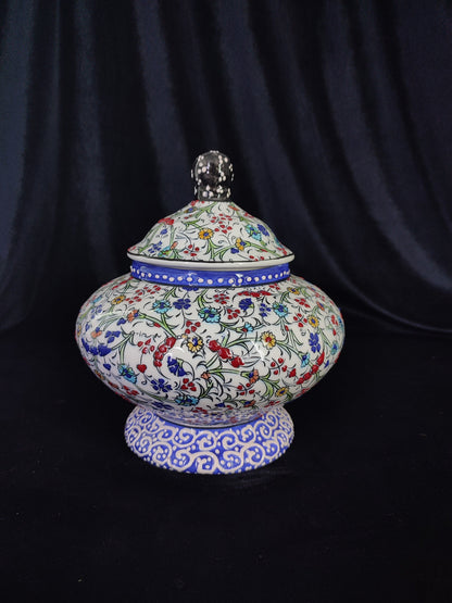 Handmade Floral Ceramic Sugar Bowl with Lid – 6" Pottery Sweet Bowl, Decorative Sugar Container, Unique Ceramic Gift, Lidded Sugar Bowl