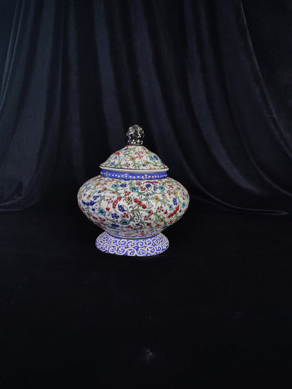 Handmade Floral Ceramic Sugar Bowl with Lid – 6" Pottery Sweet Bowl, Decorative Sugar Container, Unique Ceramic Gift, Lidded Sugar Bowl