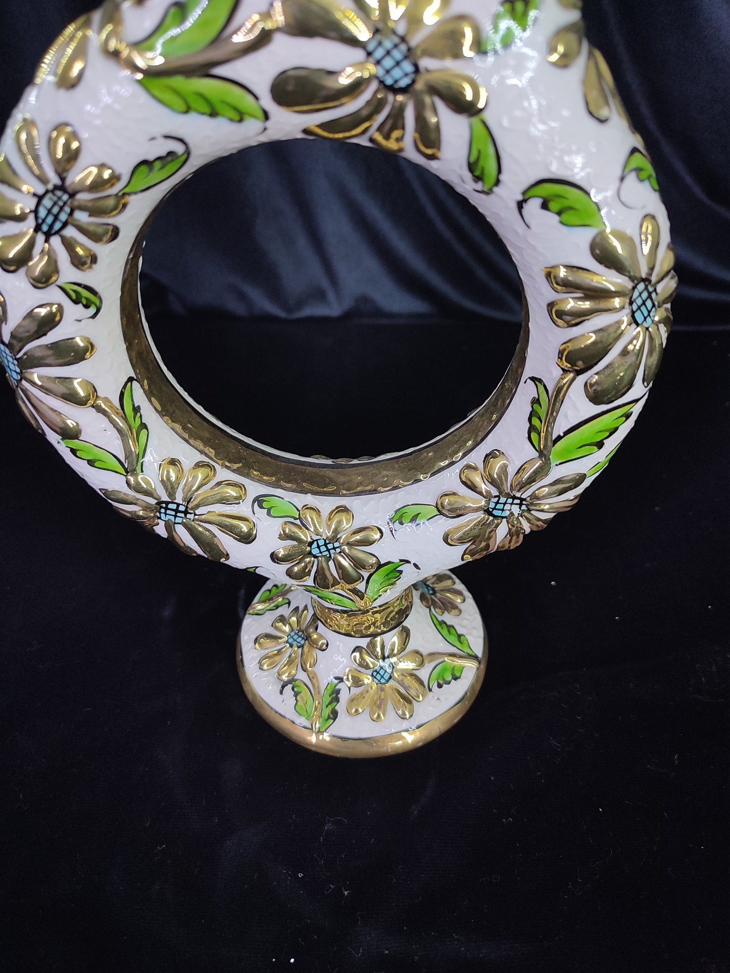 Handmade Turkish Hittite Ceramic Pitcher with Gold Floral Design – Traditional Collectible Pottery Vase