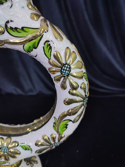Handmade Turkish Hittite Ceramic Pitcher with Gold Floral Design – Traditional Collectible Pottery Vase