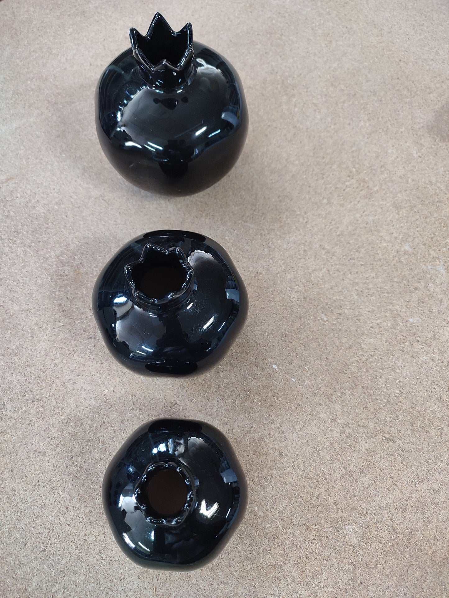 Handmade Black Ceramic Pomegranate Set – Set of 3 Decorative Turkish Pottery Vases, Unique Table Centerpiece