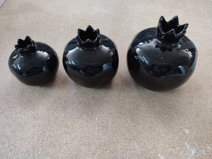Handmade Black Ceramic Pomegranate Set – Set of 3 Decorative Turkish Pottery Vases, Unique Table Centerpiece