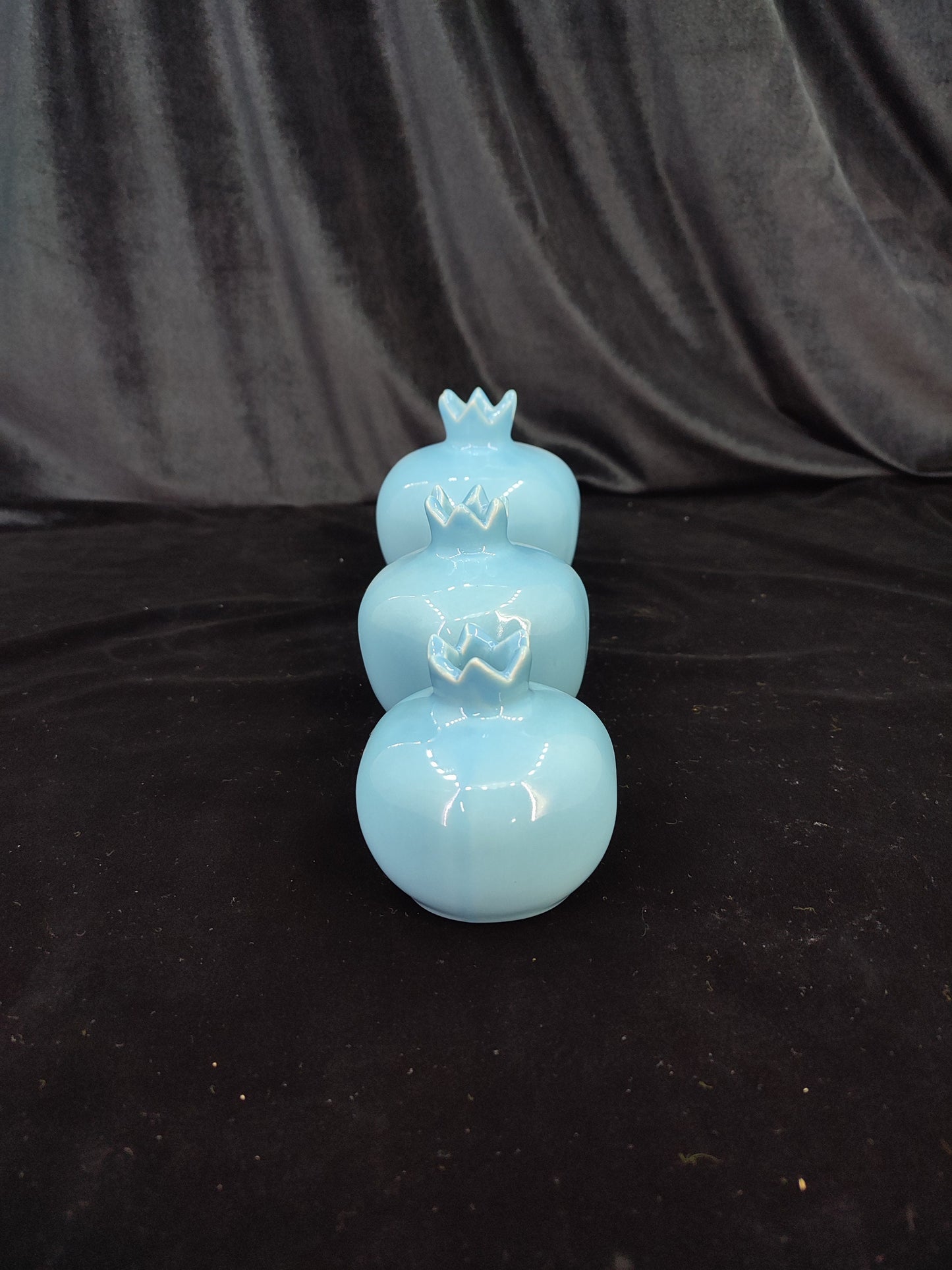 Handmade Blue Ceramic Pomegranate Set – Set of 3 Decorative Turkish Pottery Vases, Unique Table Centerpiece