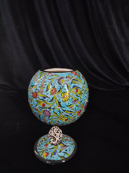 Handmade Turquoise Ceramic Sugar Bowl with Lid – 5" Decorative Round Pottery Sugar Bowl, Ceramic Creamer, Lidded Sugar Bowltive Bowl