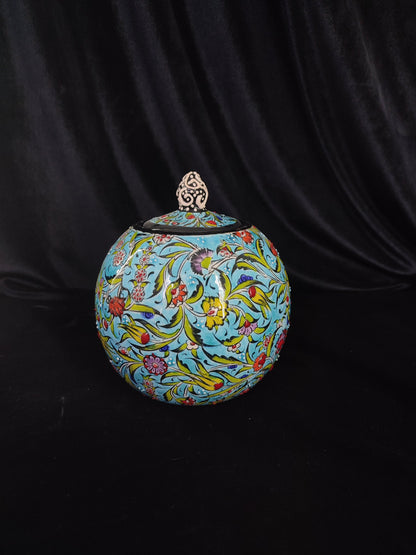 Handmade Turquoise Ceramic Sugar Bowl with Lid – 5" Decorative Round Pottery Sugar Bowl, Ceramic Creamer, Lidded Sugar Bowltive Bowl