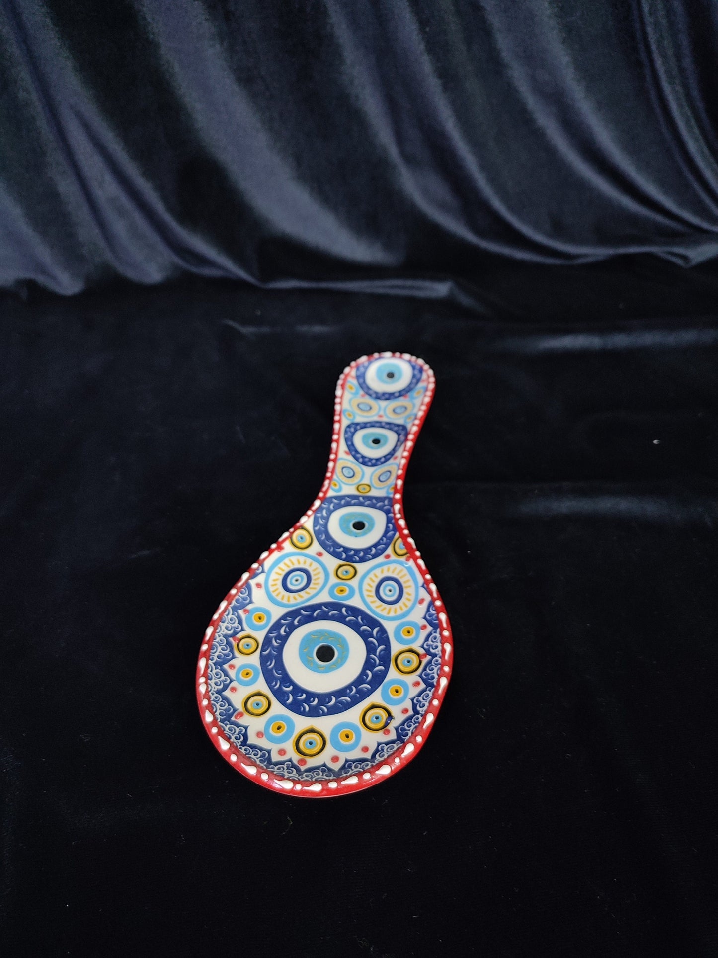 Handmade Evil Eye Ceramic Spoon Rest | Turkish Blue Nazar Spoon Holder | Kitchen Gift | Mediterranean Counter Decor