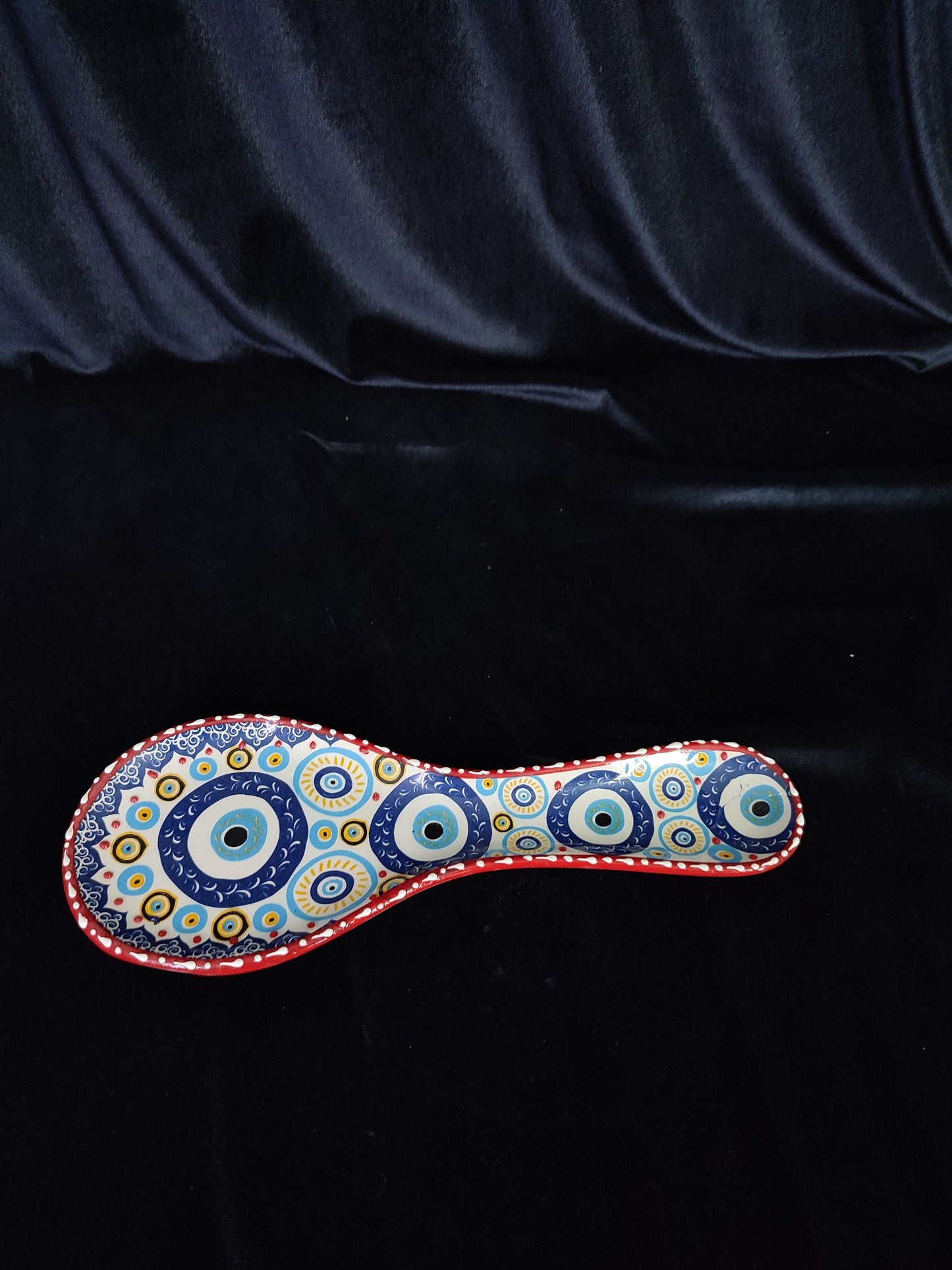 Handmade Evil Eye Ceramic Spoon Rest | Turkish Blue Nazar Spoon Holder | Kitchen Gift | Mediterranean Counter Decor