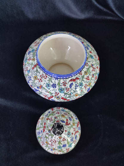 Handmade Floral Ceramic Sugar Bowl with Lid – 6" Pottery Sweet Bowl, Decorative Sugar Container, Unique Ceramic Gift, Lidded Sugar Bowl