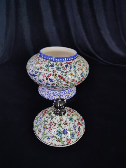 Handmade Floral Ceramic Sugar Bowl with Lid – 6" Pottery Sweet Bowl, Decorative Sugar Container, Unique Ceramic Gift, Lidded Sugar Bowl