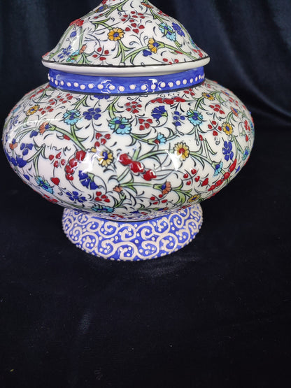 Handmade Floral Ceramic Sugar Bowl with Lid – 6" Pottery Sweet Bowl, Decorative Sugar Container, Unique Ceramic Gift, Lidded Sugar Bowl