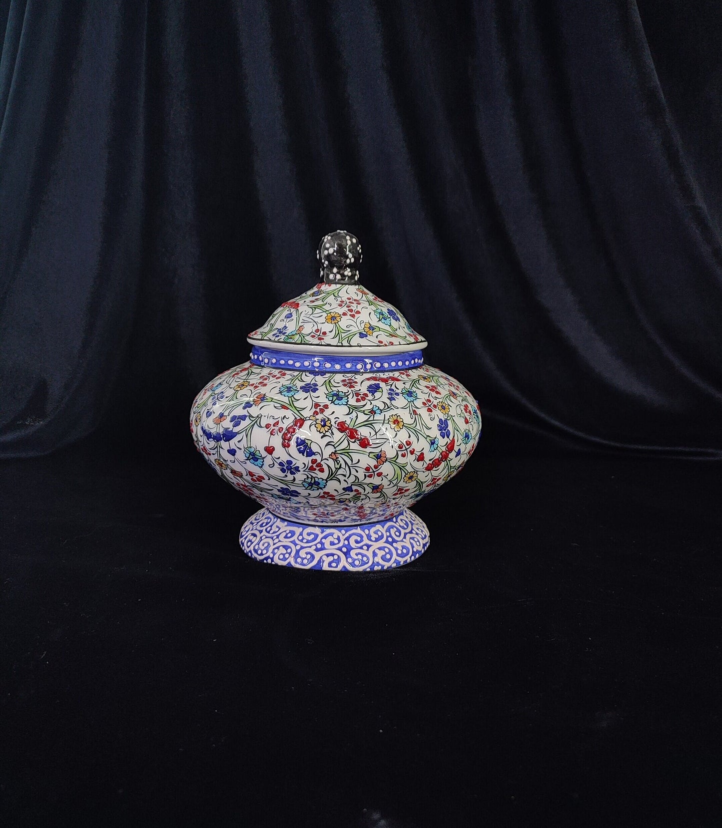 Handmade Floral Ceramic Sugar Bowl with Lid – 6" Pottery Sweet Bowl, Decorative Sugar Container, Unique Ceramic Gift, Lidded Sugar Bowl