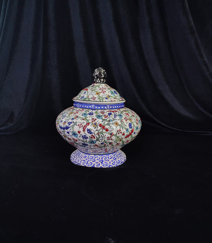 Handmade Floral Ceramic Sugar Bowl with Lid – 6" Pottery Sweet Bowl, Decorative Sugar Container, Unique Ceramic Gift, Lidded Sugar Bowl