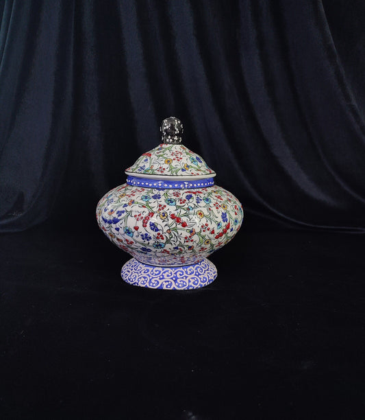 Handmade Floral Ceramic Sugar Bowl with Lid – 6" Pottery Sweet Bowl, Decorative Sugar Container, Unique Ceramic Gift, Lidded Sugar Bowl