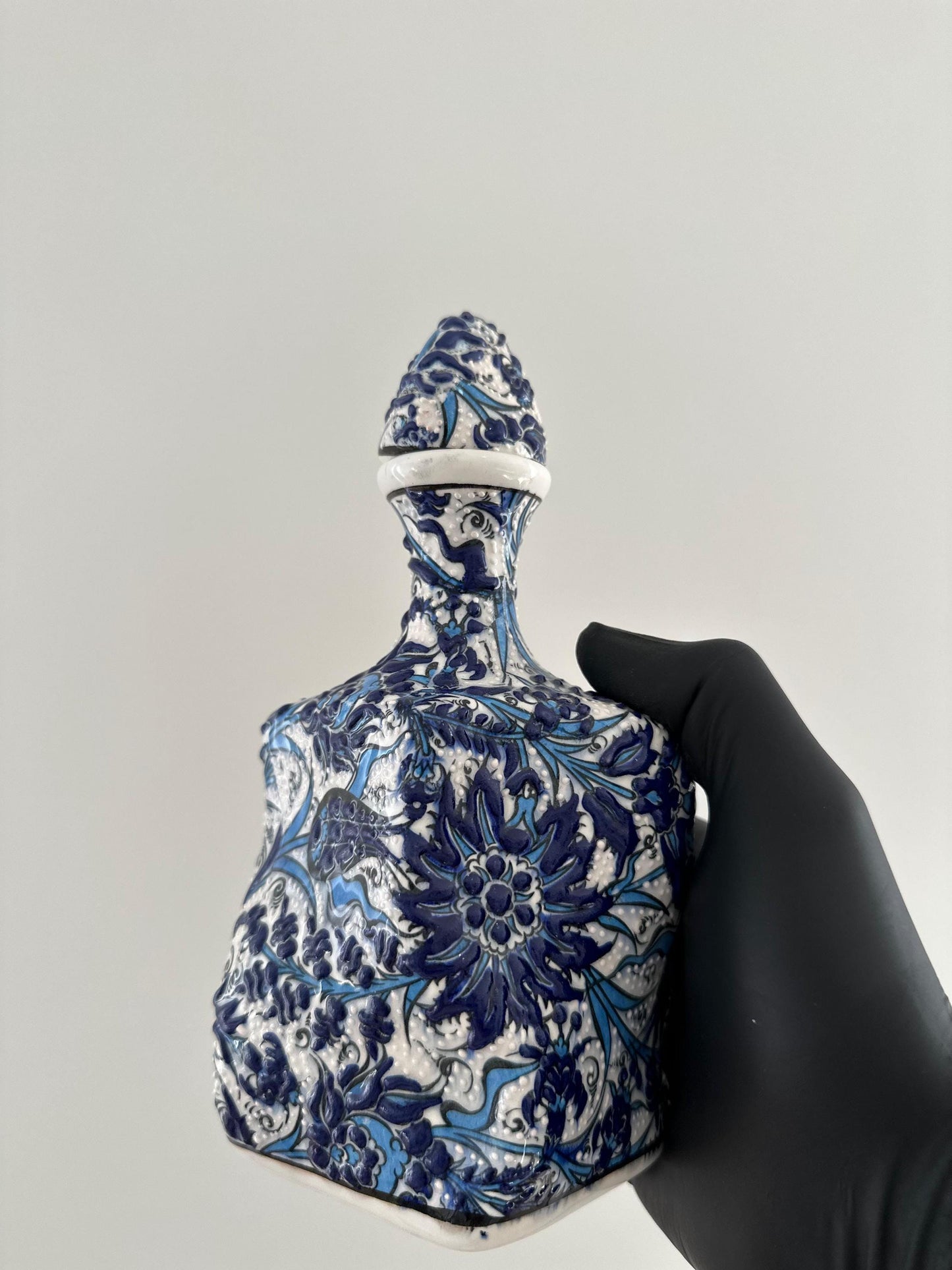 Handmade Ceramic Bottle – Blue Floral Design, Turkish Pottery, Unique Decorative Gift, Traditional Art for Home or Collection