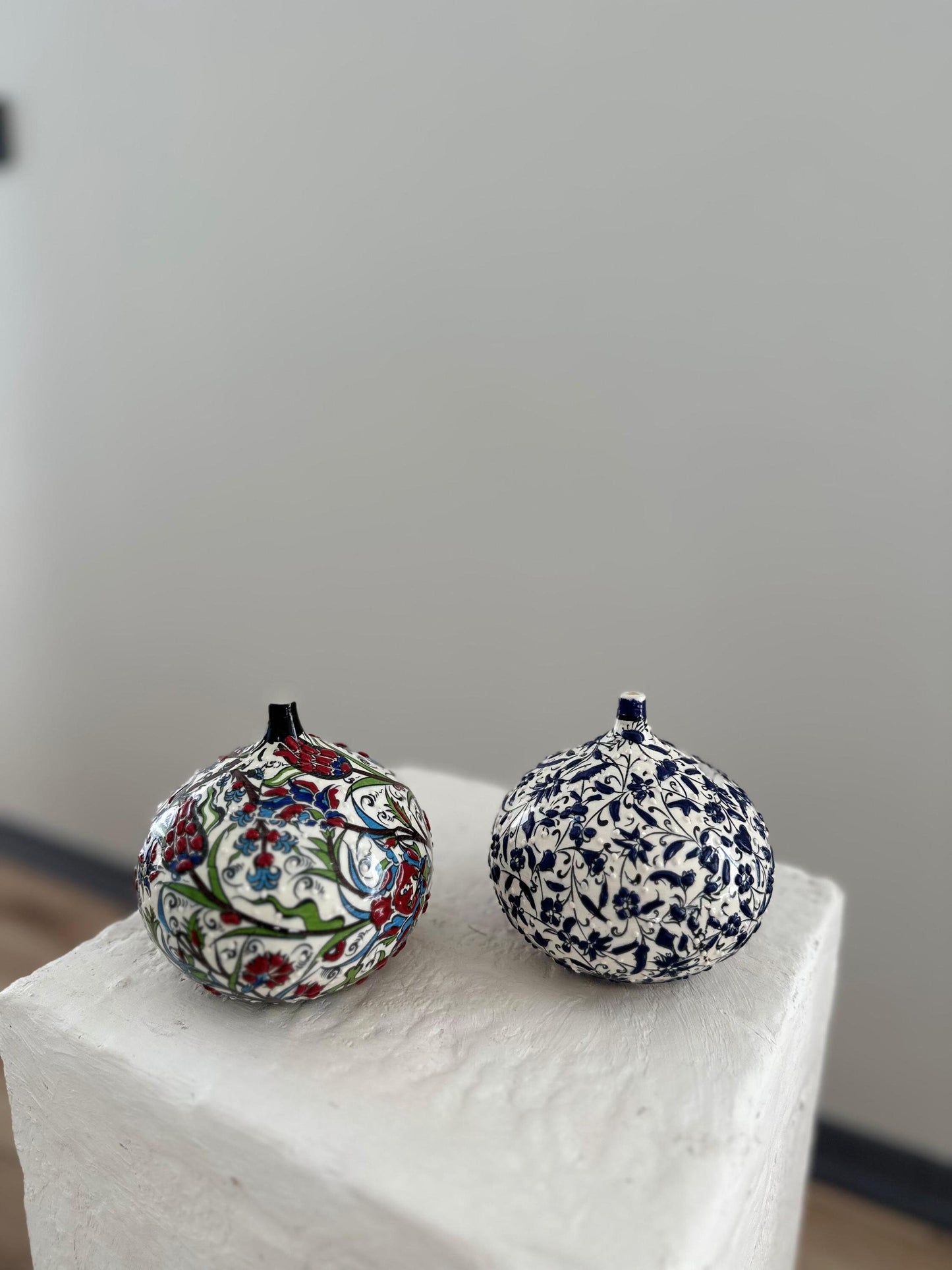 Handmade Turkish Ceramic Fig Decor - Iznik Style Floral Design - Unique Home Accent or Gift - Traditional Pottery Art 1 Piece