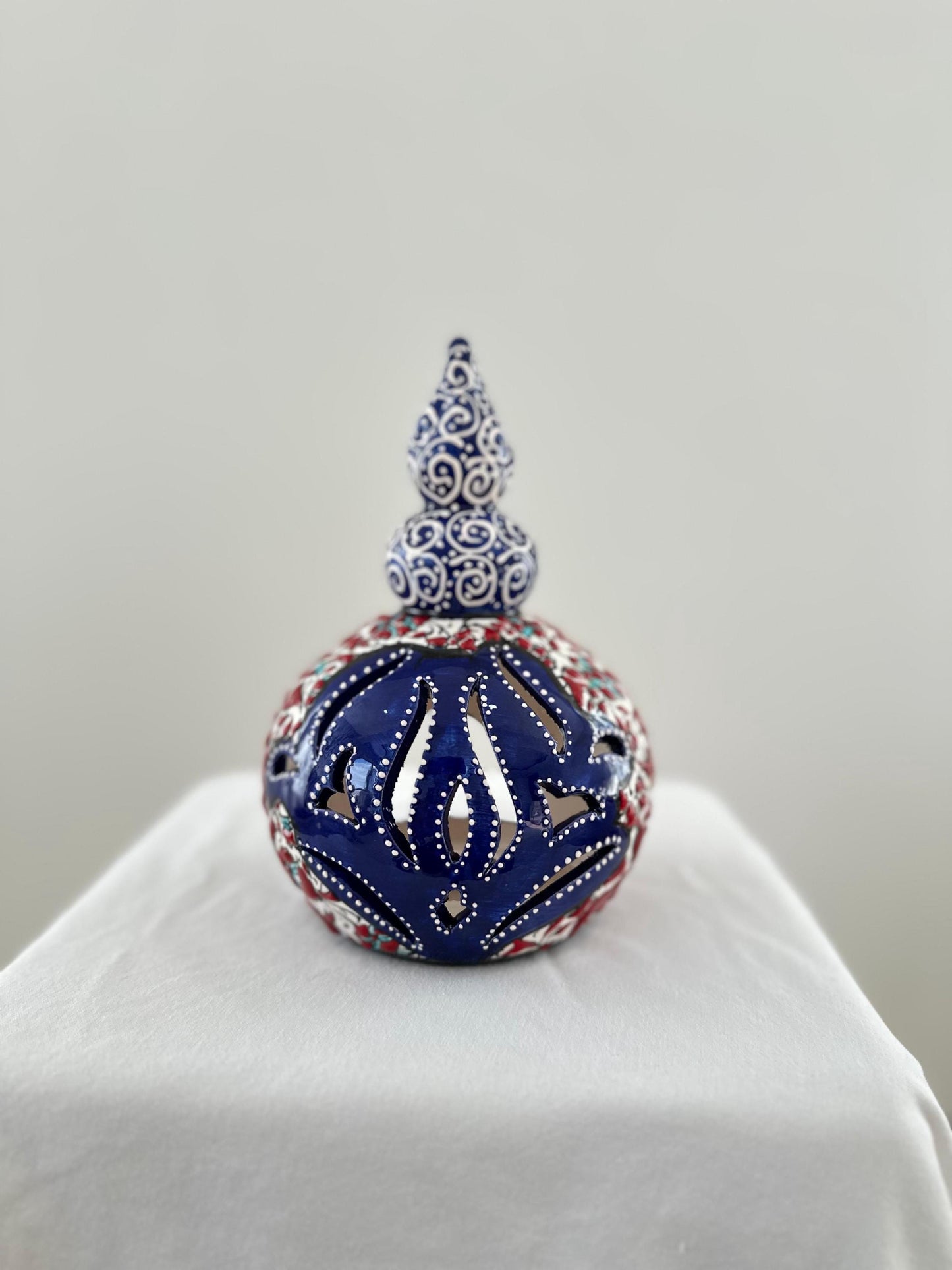 Handmade Turkish Ceramic Candle Holder: Nicea Floral Tealight, Boho Decor