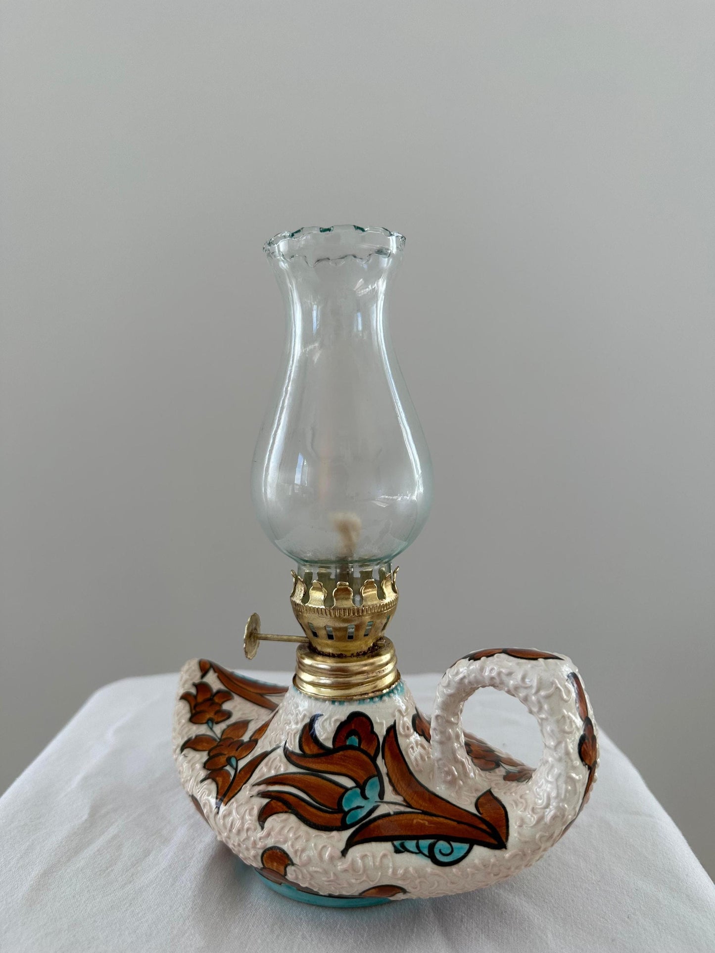 Handmade Turkish Ceramic Oil Lamp: Vintage Aladdin Lantern