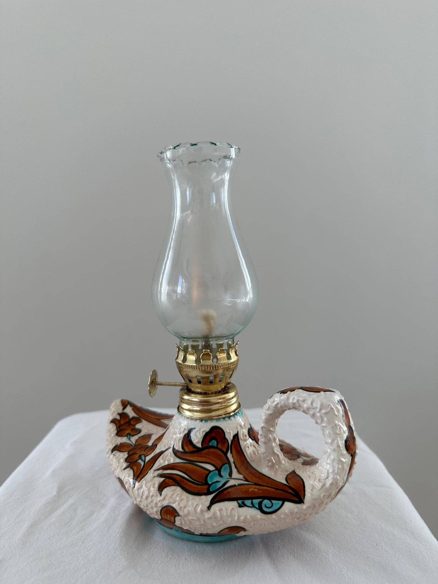 Handmade Turkish Ceramic Oil Lamp: Vintage Aladdin Lantern