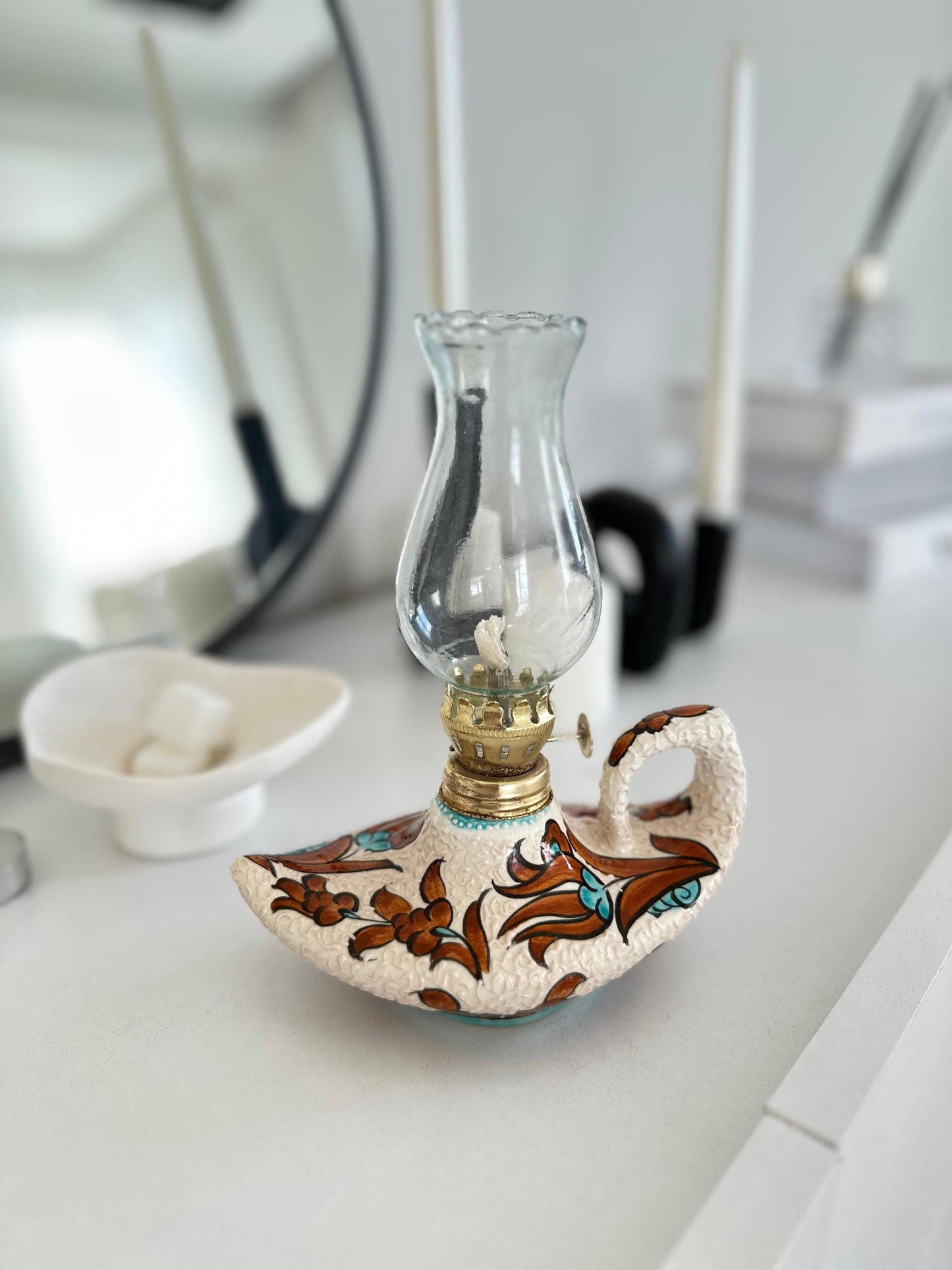 Handmade Turkish Ceramic Oil Lamp: Vintage Aladdin Lantern